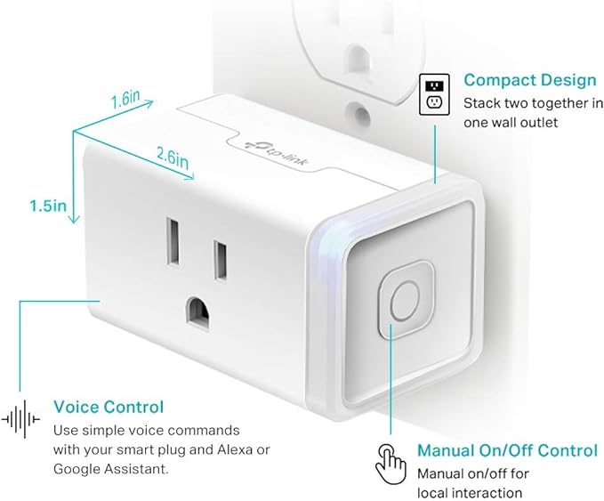 Kasa Smart Plug by TP-Link, Smart Home Wi-Fi Outlet Works with Alexa, Echo, Google Home & IFTTT, No Hub Required, Remote Control, 15 Amp, UL Certified, 1-Pack(HS103) , WHITE