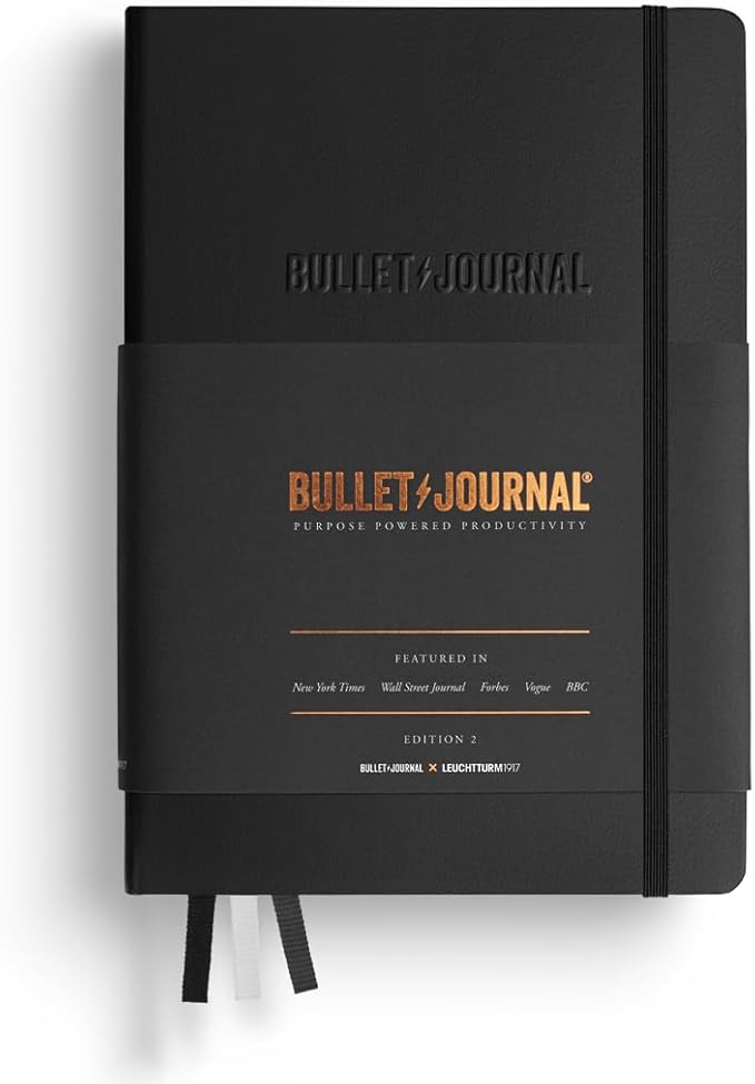 LEUCHTTURM1917 The Official Bullet Journal Edition 2 - Notebook Built for BuJo, Medium A5 204 Pages of 120gsm Paper, With Bujo Pocket Guide (Black)