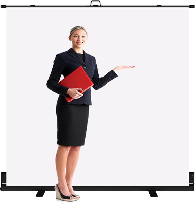 LIHONG Large White Screen Collapsible Chroma Key Backdrop,Portable Retractable Photo Background with Stand for Video, Live Game,Streaming,Wrinkle Resistant Fabric,Pull-up&Down Style (78.7x78.7 in)