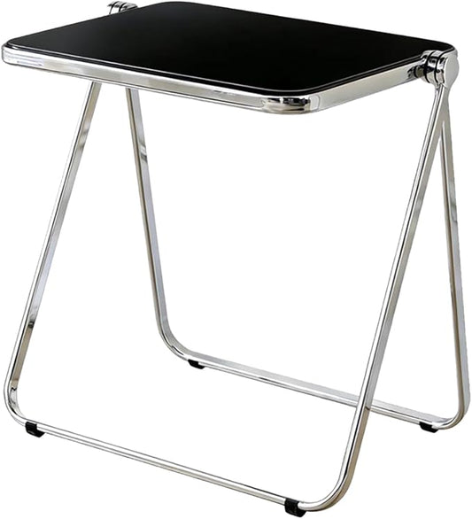 Clear Acrylic Folding TV Tray Table No Assembly Portable Side Desk, Lightweight Compact Computer Table for Small Space Home Office Dorm RV Apartment (Black)