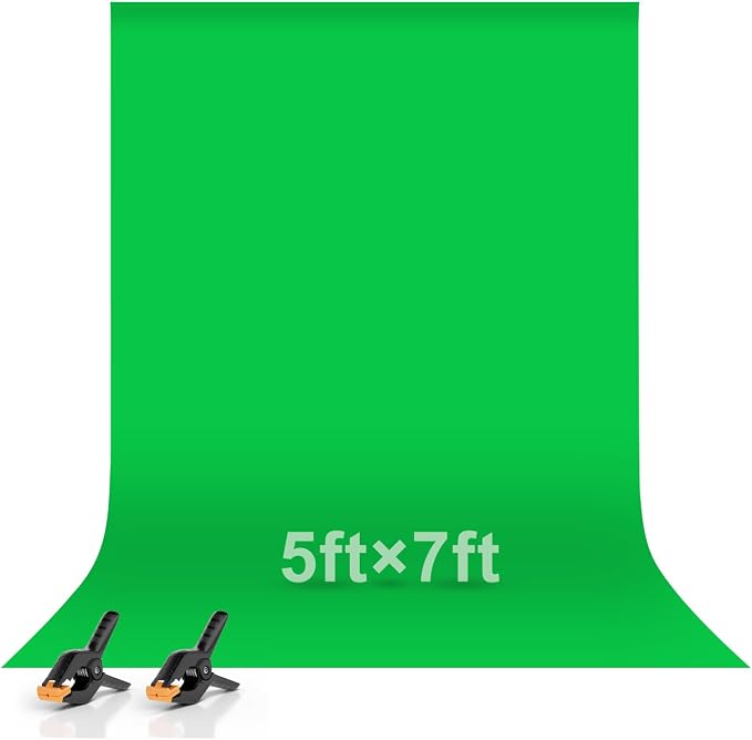 EMART 5x7ft Green Screen Backdrop, Polyester Wrinkle-Resistant Curtain Fabric, Chroma-Key greenscreen Cloth Sheet for Zoom, Including 2 Spring Clamps Suitable for Photoshoot, Interview, Live Stream