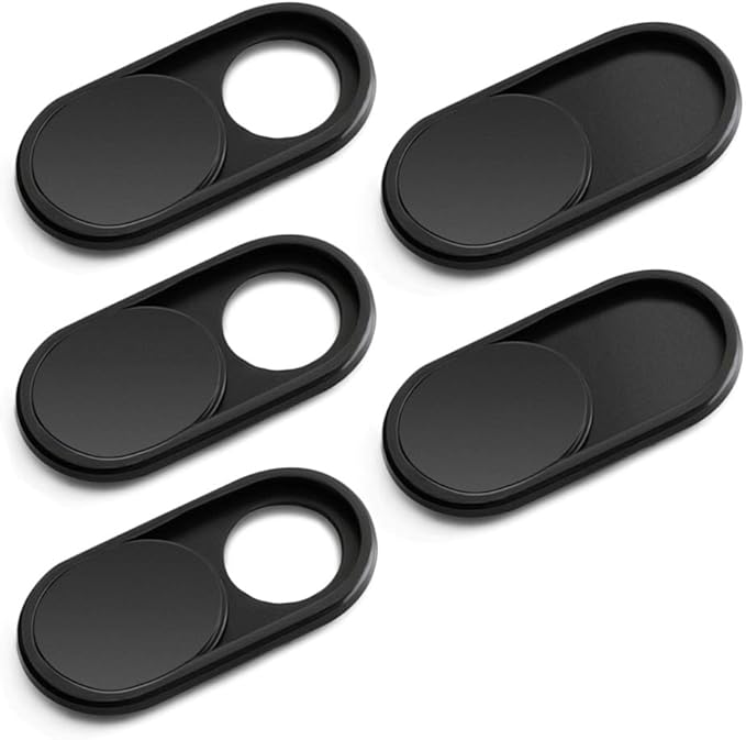 CloudValley Webcam Cover Slide, [5 Pack] 0.6mm-Thin Metal Web Camera Cover Sticker for MacBook Pro, MacBook Air, Laptop, iMac, PC, Surfcase, iPhone 8/7/6 Plus, Privacy Cover, Black-5 pcs