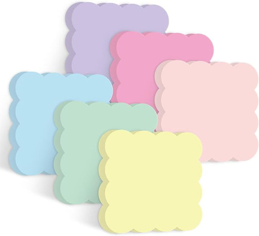 JarThenaAMCS 18 Pack Scalloped Sticky Notes Pastel Wavy Edge Memo Pads 3 Inch Colorful Self-Adhesive Notepads for School Office Home Accessories Party Decor Supplies, 360 Sheets