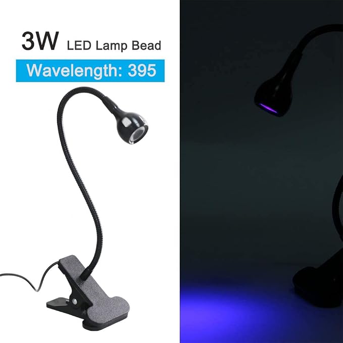 USB 3W Blacklight Fixture with Gooseneck and Clamp, 395NM LED Black Light, Portable UV Glue Curing Lamp, Black Light Lamp for Posters, Art Resin Curing, Blacklight Party, Face Paint
