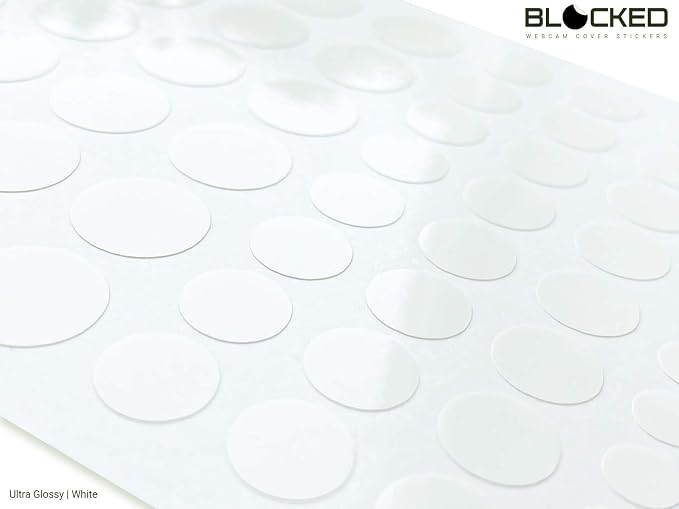 BLOCKED Original Vinyl Webcam Cover Stickers | Restickable & Stackable Privacy Covers | for All Camera-endable Devices | 3-Sizes | 57 White (Ultra Glossy)