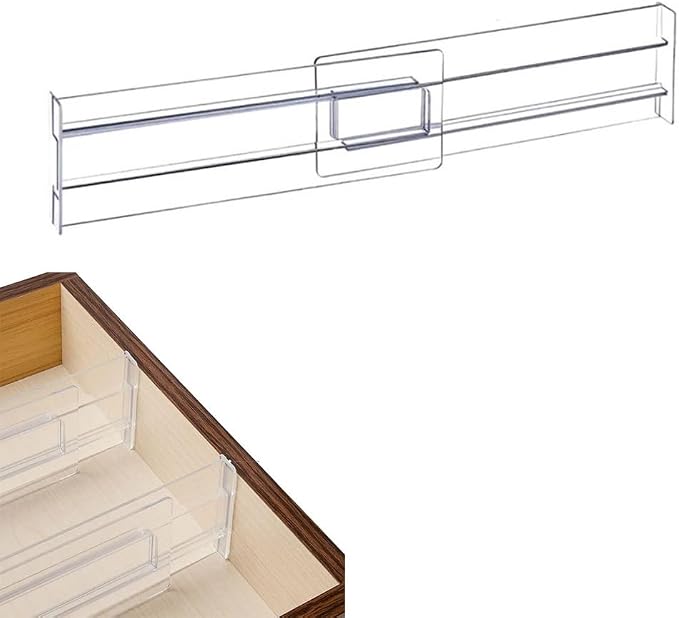 Adjustable Drawer Dividers, Expandable from 10.83-20.47" Kitchen Drawer Organizer Clear Plastic Drawers Separators for Kitchen Utensils, Tools, Clothing, Socks, Dresser