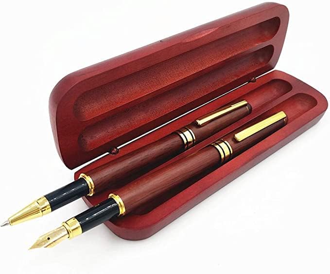 Fancy Minimalist Wooden Pens - Gentlemen's Unique Handcrafted Business Pens, Old Fashioned Rosewood Double Case Set Gift for Journal Writing