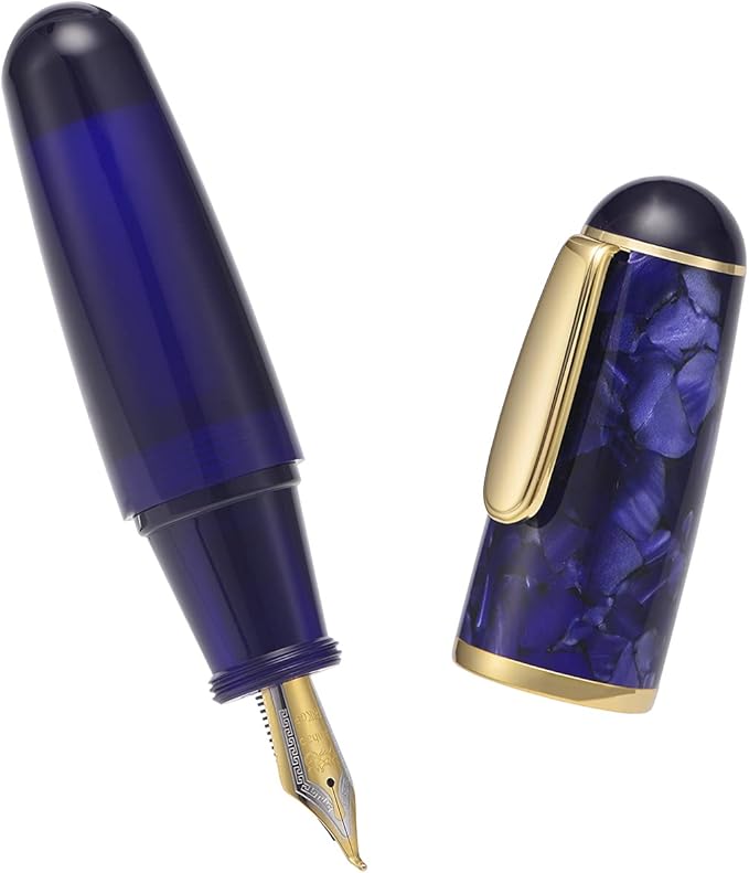 Lanxivi Majohn Q1 Fountain Pen Fude Pen Bent Nib Purple Blue Acrylic, Little Fat Man Eyedropper Filling Pocket Pen Large Capacity