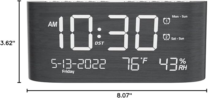 Mesqool Digital Alarm Clock, with Calendar Temperature and Humidity | Loud Volume, Dual Alarm, USB and Type-C Charging Ports, Dimmer, 12/24H, Snooze, Stylish Digital Clock for Décor
