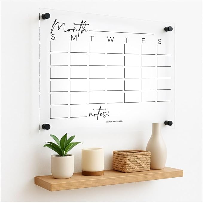 Premium Acrylic Calendar for Wall (16.75” x 13.25” x 1/4”) Acrylic Family Wall Calendar, Clear Calendar for Wall, Calendar Dry Erase Board for Wall, Home, Office, or Family Command Center