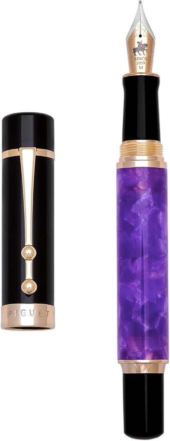 Piguet Genève – Luxury Fountain or Rollerball Pen Business Gift Set with Genuine Leather Card Holder, Premium Office Executive Gift (Fountain Pen, Amour Violet Set)