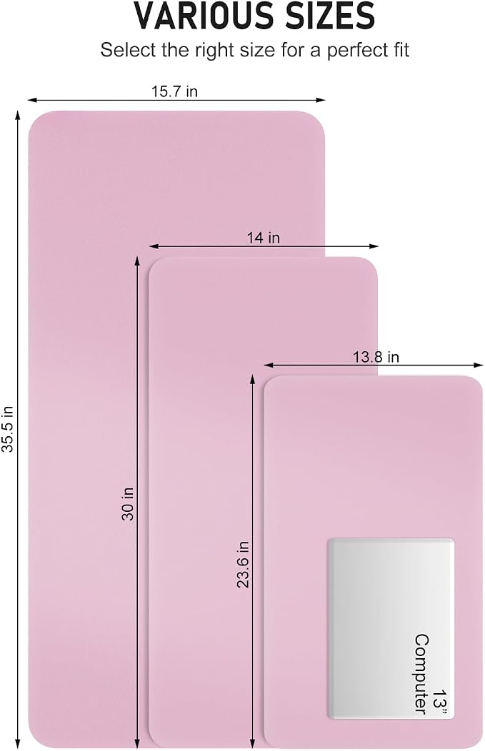 Desk Pad, 30" x 14" PU Leather Non-Slip Desk Mat Large Mouse Pad for Desktop, Waterproof Laptop Computer Writing Mat for Office, Home, Work, Gaming, Pink