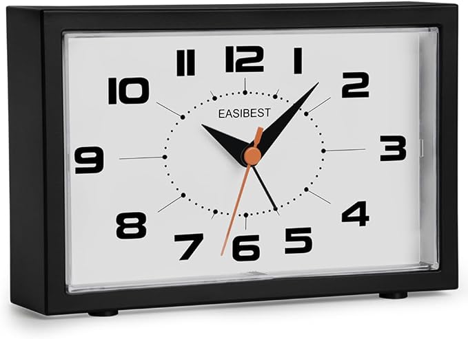 Silent No Ticking Analog Alarm Clock,Crescendo Alarm,Snooze with Light,Tablemount Wall Mount for Desk Bedside,Black