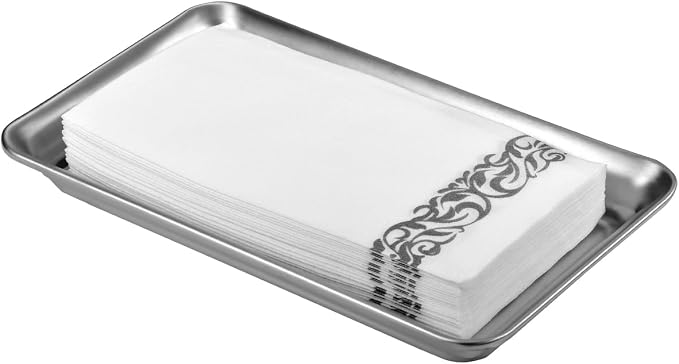 SheeChung Metal Vanity Tray, Bathroom Tray for Perfume Makeup Jewelry | Stainless Steel Farmhouse Vintage Decor Accessories, Countertop Storage Organizer for Hand Towel Candle Skincare, 9.9"x5.9"