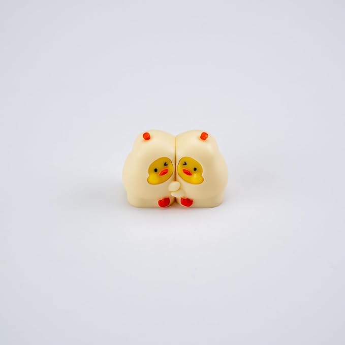 Cute Duck Mechanical Keyboard Keycaps, Cream Yellow Resin, 1U Size, MX Switch Compatible, Decorative Hugging Design, 2 Piece Set
