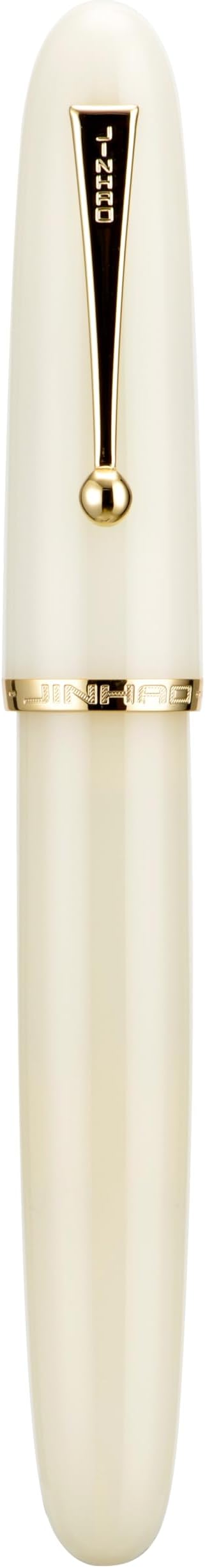 Jinhao 9019 DaDao Series Fountain Pen, Size 8 Fine Heartbeat Nib with Large Ink Converter, Ivory White Acrylic Design Smooth Writing Pen (Gold Trim)