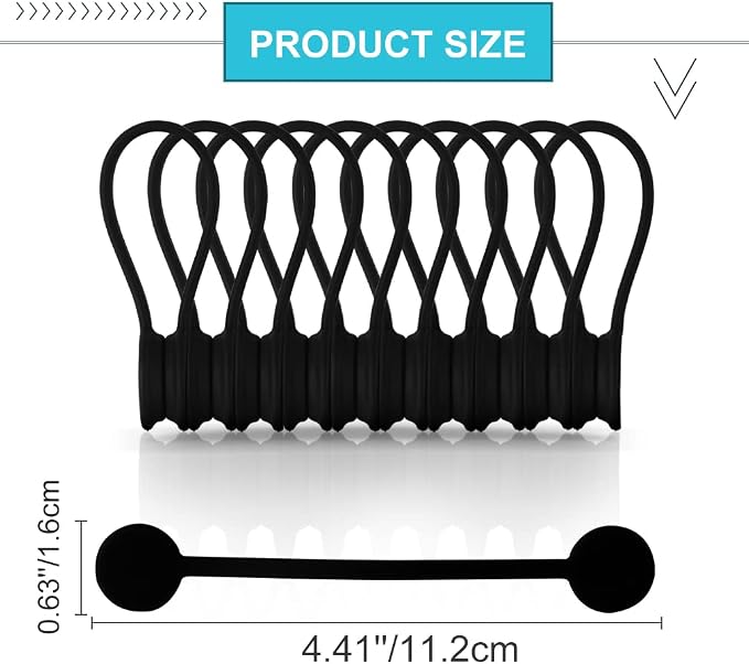 Kanemc Magnetic Ties for Cord,Silicone Magnetic Cable Ties(10-Pack, Black) | Reusable Magnetic Cable Organizer,Silicone Magnetic Cord Ties with Strong Magnet for Cable Bundling ,Bookmarks,Fridge Magnets