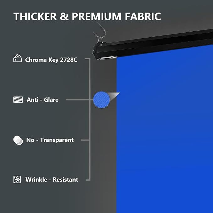 RAUBAY Motorized Pull Down Blue Screen - 78.7" x 86.6" Collapsible Wall-Mount Background for Professional Video Production, Chroma Key Backdrop for YouTube, TikTok, Streaming, Video Conferencing