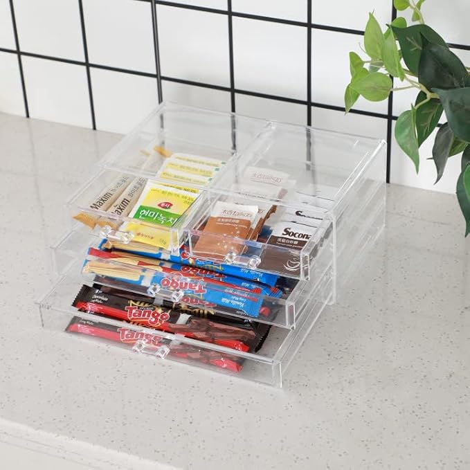 Cq acrylic Bathroom Organizer with 4 Drawers,Stackable Containers for Organizing with Drawers for Vanity Counter and Desk,Plastic Clear Storage Drawers for Cabinet Makeup,Craft,Beauty Supplies,1Pcs