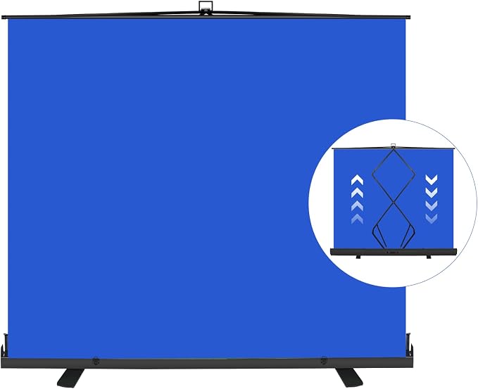 Emart 77in x 92in Collapsible Blue Backdrop Retractable Chromakey Photo Background with Solid Aluminium Base, Auto-Locking Frame, Wrinkle- Resistant Fabric for Video Studio, Live Game,Streaming