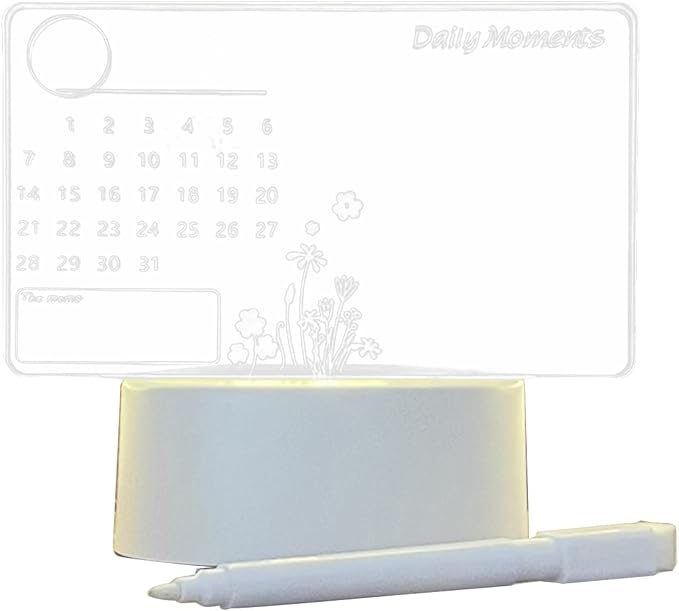 Clear Acrylic Desk Calendar LED Night Light with Stand Erasable Marker for Office Desk Memo Board To-do-list Board