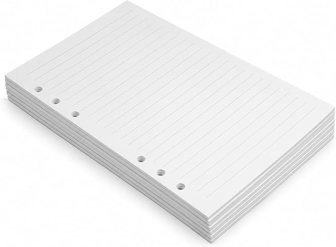 Wanderings A5 6-Ring Binder Planner Inserts - 8.3 x 5.6" - Thick Cream Color Lined 120 GSM Loose Leaf A5 Paper Refills Compatible with Filofax 6 Hole 200 Sheets 400 Lined Pages