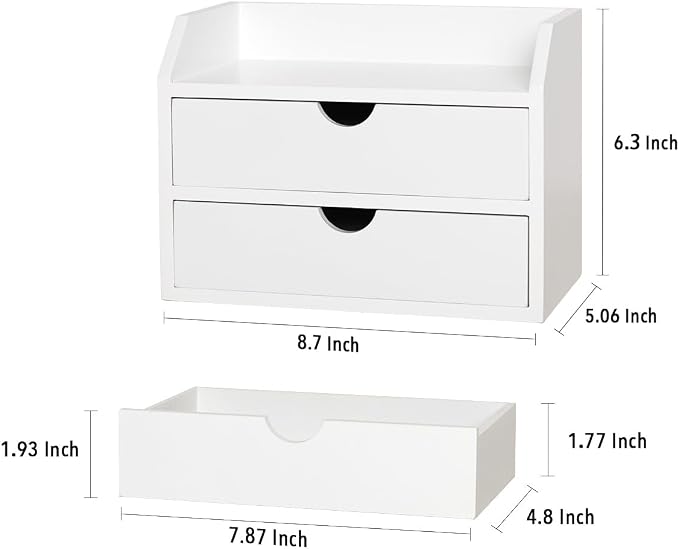 ZGZD Wooden Organizer Mini Desk Drawer Tabletop Office Supplies Desk Accessories for Office or Home White (2 Drawers)