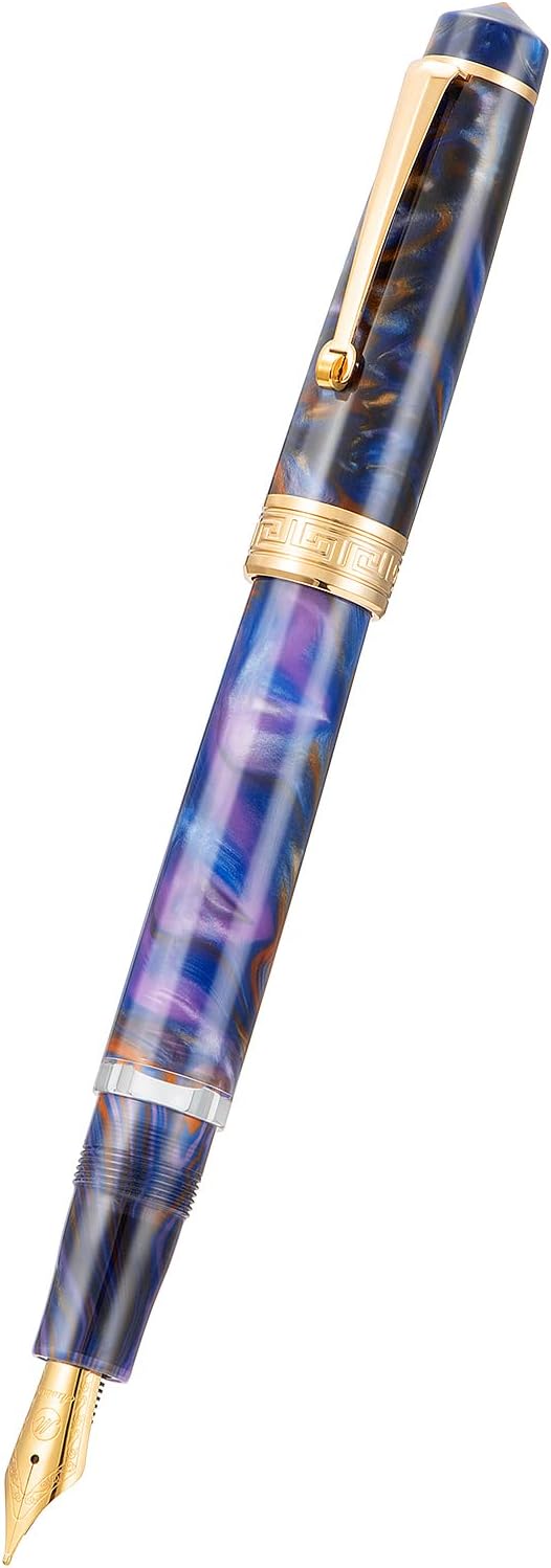 Asvine P20 Piston Fountain Pen Purple Resin, Iridium Medium Nib Gold Trim Business Signature, Smooth Writer Collection with Case Set