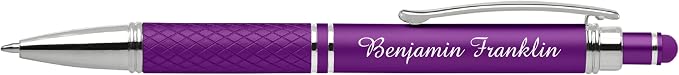 Custom Engraved Personalized Pen Gift Set - 2 Pack of Soft Touch Metal Ballpoint Pens with Gripper & Gift Box - Luxury Customized Pens with Name (Purple)