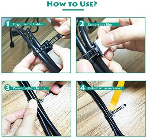 50 Pieces Cable Management Desk Wire Organizer Cable Ties Zip Ties Adhesive Cord Clips Cord Keeper Desk Wire Management | Versatile 50-pack for multiple desks, rooms, and workstations; adhesive-backed nylon straps adjust and release for reuse.