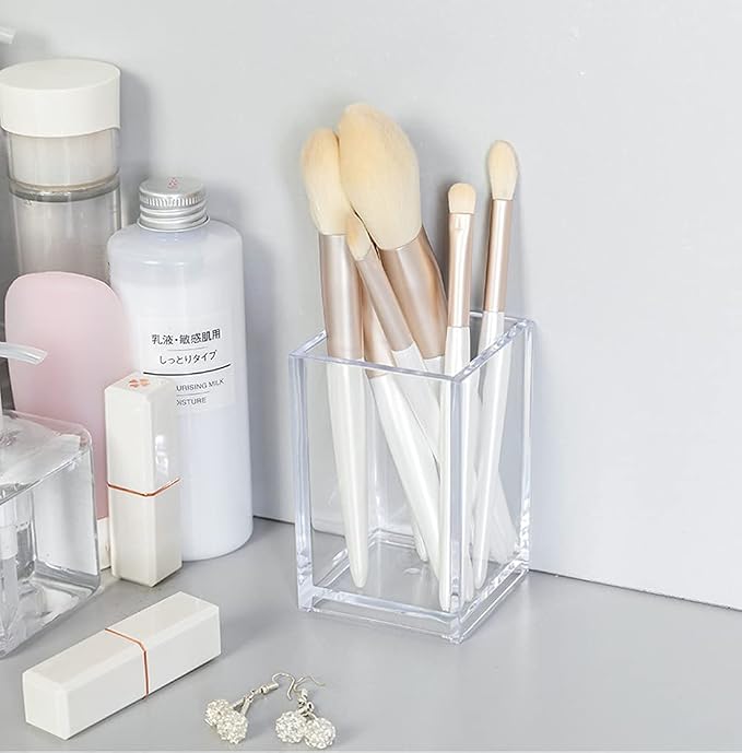 HSYMQ 2 Pack Clear Acrylic Pencil Pen Holder Cup, Makeup Brush Holder Acrylic Desk Accessories
