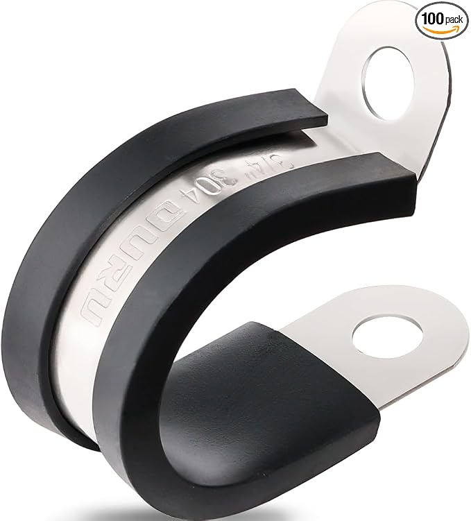 OURU 3/4 Inch Cable Clamps, Rubber Coated Insulated Clamps, 100pcs, 19mm | 304 Stainless Steel, Anti-Vibration, Rust Resistant, Secure Hold, Automotive Wire, Pipe & Tube Mounting, Cable Management