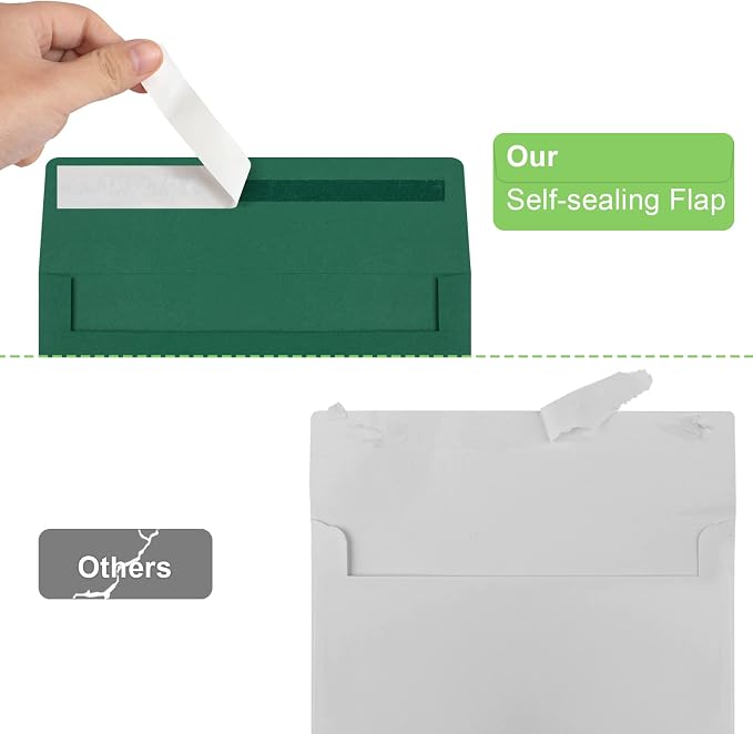 50 Packs 5x7 Envelopes, A7 5x7 Envelopes for Invitations, Printable Invitation Envelopes Self Seal for Weddings, Invitations, Photos, Greeting Cards, Mailing (Dark Green)
