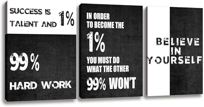 Motivational Canvas Wall Art Entrepreneur Office Wall Decor Inspirational Poster Print Black Canvas Wall Painting Picture Hustle Home Decoration Framed Artwork Ready to Hang 20inch x28inch x3pieces