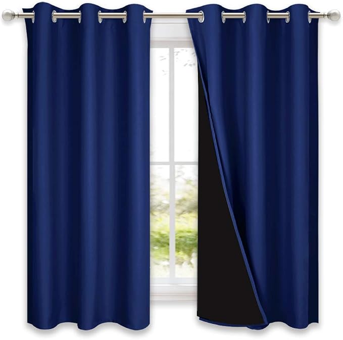 NICETOWN 100% Blackout Curtain Set, Royal Blue, 37W x 40L, 2 PCs, Thermal Insulated & Energy Efficiency Window Draperies for Guest Room, Full Shading Panels for Shift Worker and Light Sleepers