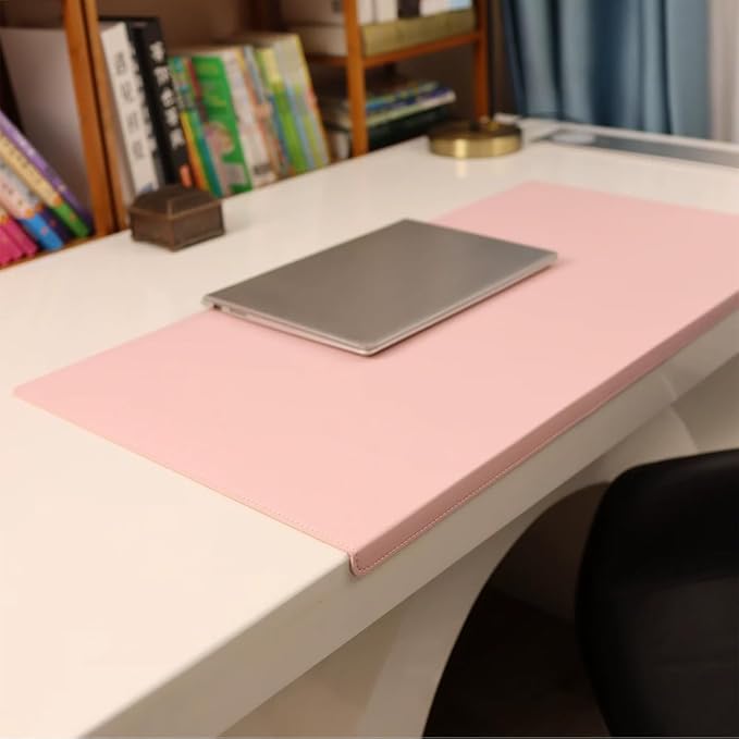 Leather Desk Mat with Stitched Edges & Edge Protection, Non-Slip Large Office Desk Mouse Pad for Work Game Typing, Waterproof Writing Table Extended Protector (Pink,31.5"x15.7")