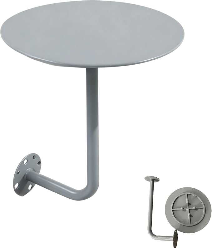 Round Coffee Table for Indoor/Outdoor, Wall Mounted Counter Height Bistro Pub Table, Modern Wall Dining Desk L-Type BistroTray with Metal Leg(Gray,40cm/15.7inch)