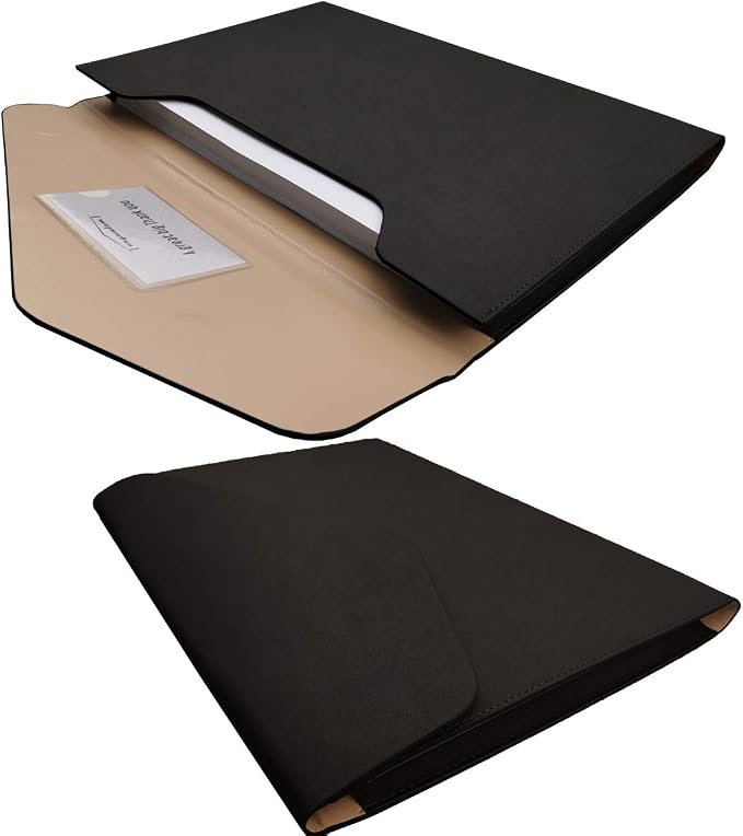 PU Leather A4 File Folder Document Holder Waterproof Portfolio Envelope Folder Case with Invisible Magnetic Closure 2 Packs (Black, A4-2Packs)