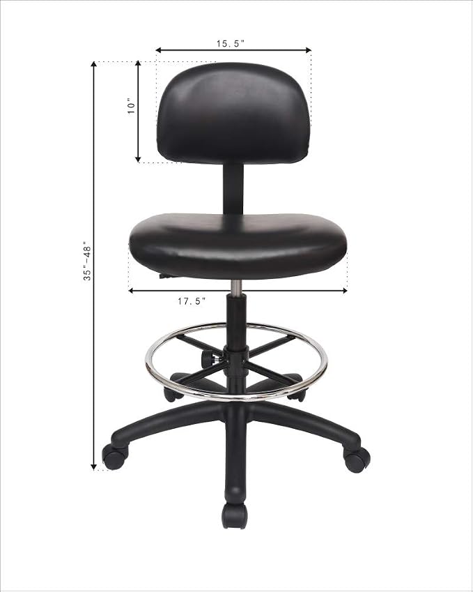 Tall Bench Height Task Chair for Labs, Exam Rooms, Doctor and Dentist Offices. Easy to Clean! 23"-33" Seat Ht. (Tall Bench Height, Black)