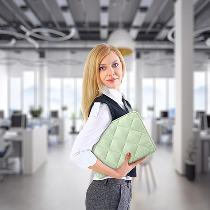 LANDICI Puffy Laptop Sleeve for 13-13.6 inch MacBook Air M3/A3113, M2/A2681 M1/A2337, MacBook Pro M2 M1/A2338, iPad Pro 12.9, Laptop Carrying Case with Accessories Pouch, Green