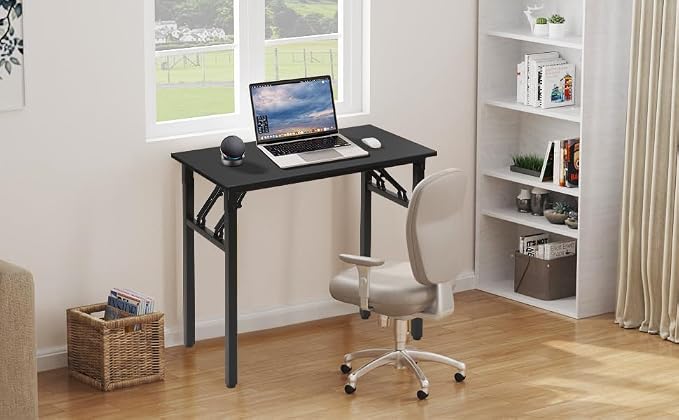 Panana Small Foldable Computer Desk, 31.5 inch Folding Home Office Desk for Small Spaces, Modern Simple Style for Home, Office, Study, Writing, No Assembly Required (Black, 31.5" x 15.7")