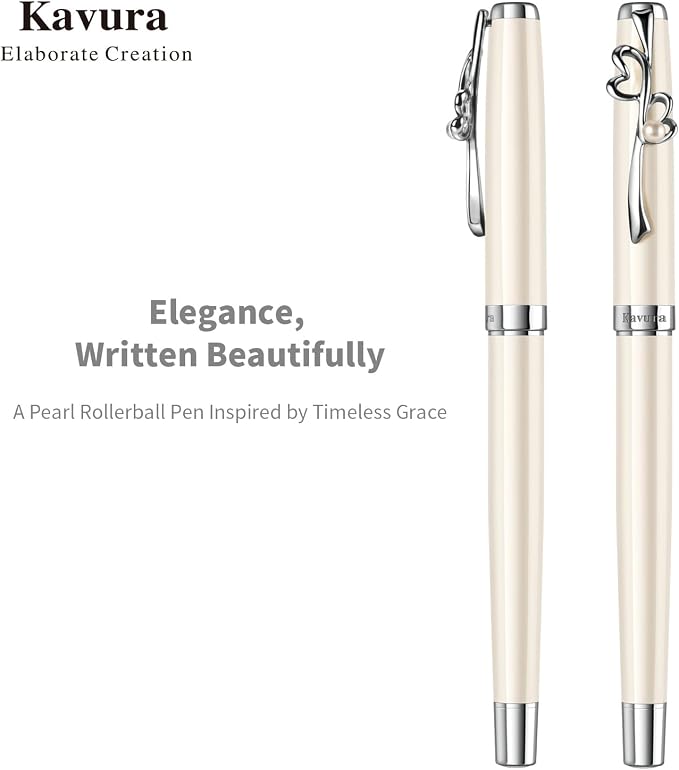 Heart & Pearl Rollerball Pen – Luxury Brass Pen Gift Set for Women, Jewelry-Inspired Design, Glossy Finish, with German Refill, Meaningful Gift for Her, Mother’s Day or Birthday (Pearl White)