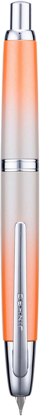 Jinhao 10 Press Fountain Pen with Box, Gradient Light Orange Retractable Extra Fine Nib with Ink Converter Set (Silver Clip)
