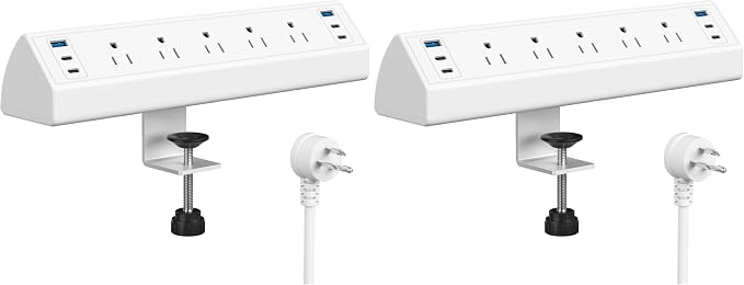 Jgstkcity Desk Clamp Power Strip USB C,40W Total Fast Charging Station,4 PD 20W USB C Ports,Desk Edge Mount Surge Protector,5 Outlets,Fit 1.96" Tabletop Edge,ETL Listed,White (Pack of 2)