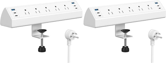Jgstkcity Desk Clamp Power Strip USB C,40W Total Fast Charging Station,4 PD 20W USB C Ports,Desk Edge Mount Surge Protector,5 Outlets,Fit 1.96" Tabletop Edge,ETL Listed,White (Pack of 2)