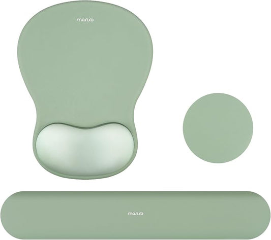 MOSISO Wrist Rest Support for Mouse Pad&Keyboard Set, Green | Curved Ergonomic Mousepad&Coaster Non-Slip Base Home/Office Pain Relief&Easy Typing Cushion with Soft Cloth&Silicone Lining