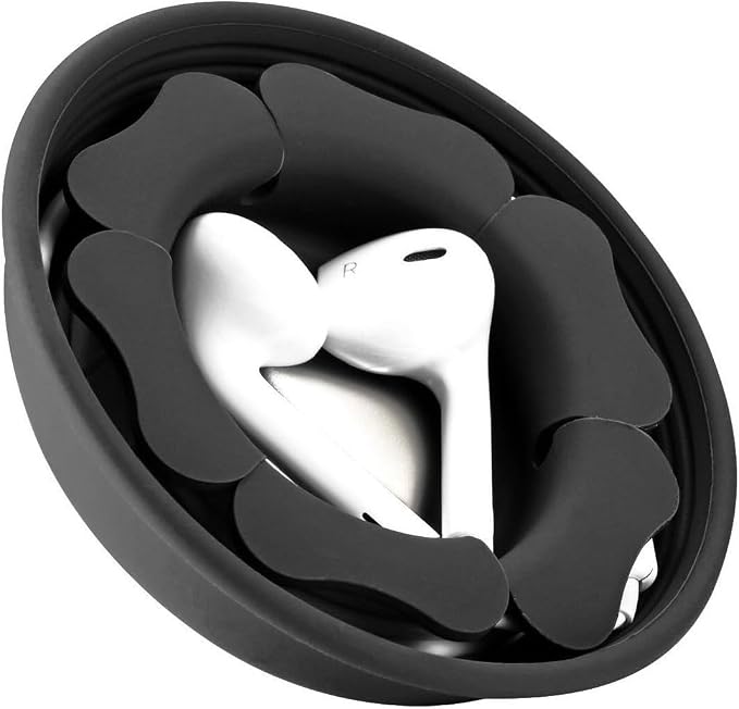 MAIRUI Wired Earbud Case Earphone Headphone Cord Organizer Earbuds Wrap Soft Silicone Magnetic Holder Storage Tangle Free Cable Winder(Carbon Black)