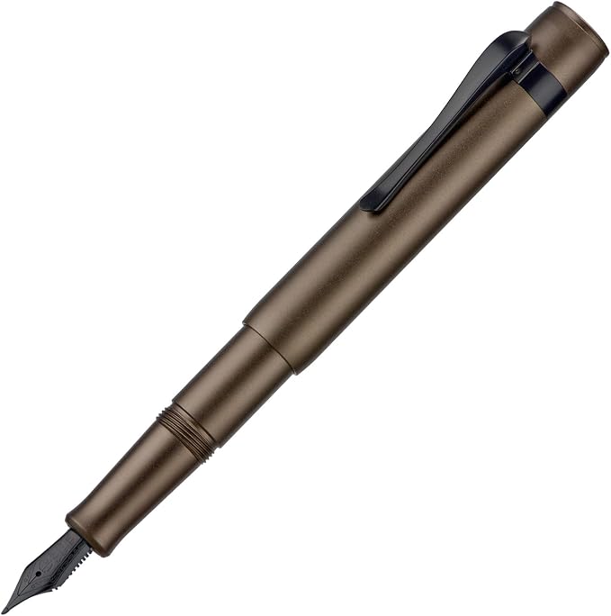 HONG DIAN M2 Black Forest Mini Fountain Pen, Long Blade Nib & Sleek Shape Aluminium Short Pocket Travel Pen (Caramel Brown)