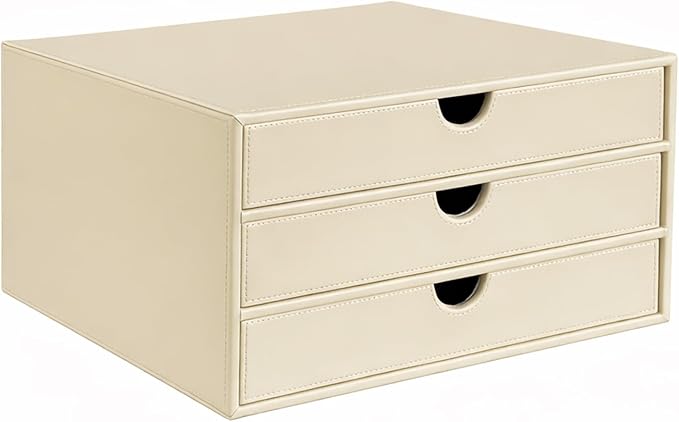 UnionBasic Document Organizer, 3-Drawer File Cabinet Document Storage Box, Office Desktop Filing Organizer, Seashell | Document Storage Box, Office Desktop Filing Organizer
