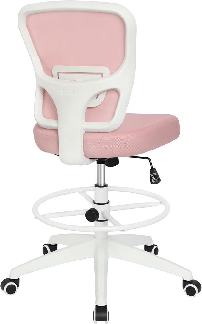 Drafting Chair Adjustable Height Tall Office Chairs Standing Desk Chair Rolling Stool Chair Armless Office Drafting Chair Pink